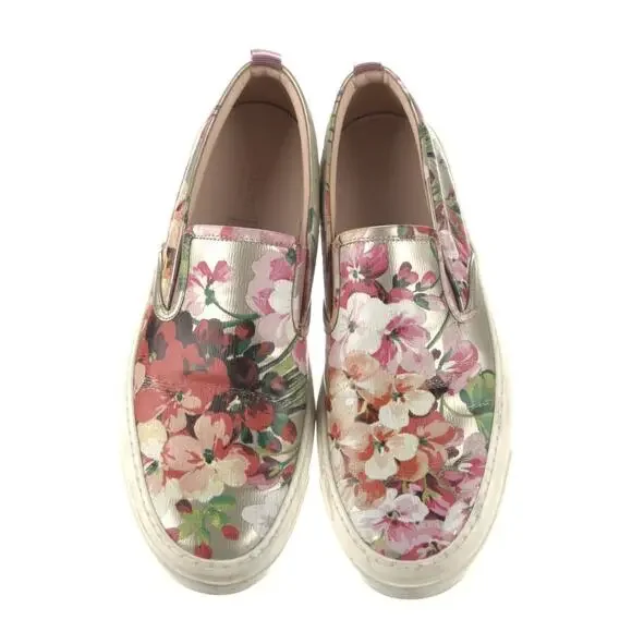 Gucci GG Supreme Monogram Blooms Slip On Low Sneakers Woman Sz 39.5 Pink - Picture 1 of 6